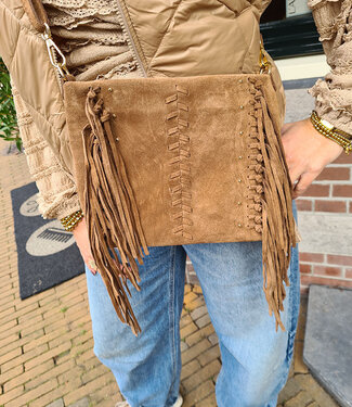 Angie Suede Fringe Bag Camel