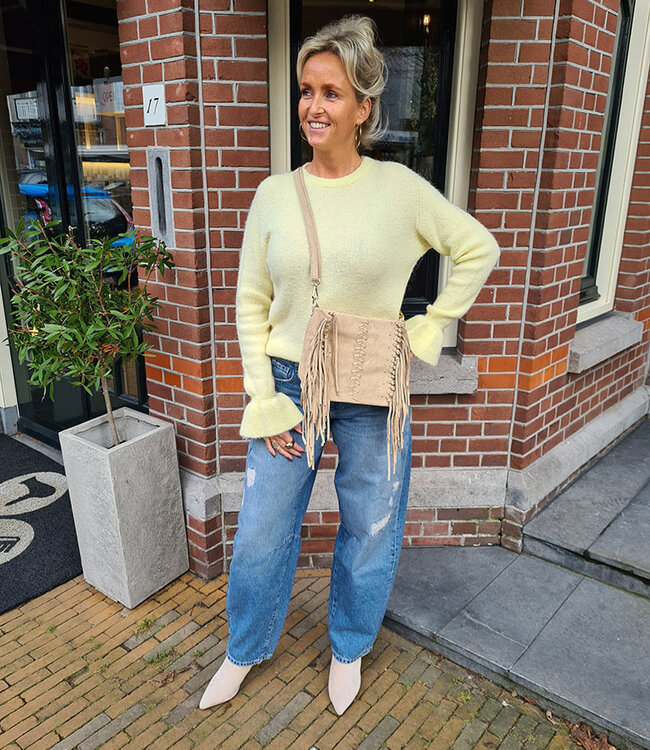 Angie Suede Fringe Bag Beige