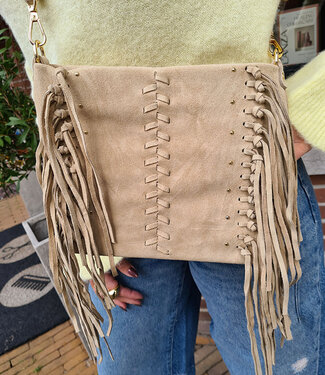Angie Suede Fringe Bag Beige