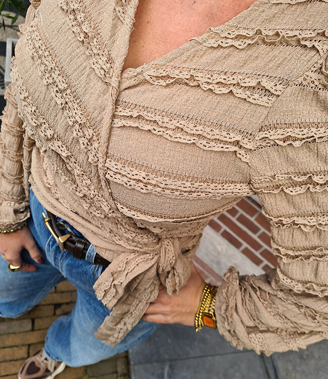 Stretchie Wikkelblouse Ruffle Camel