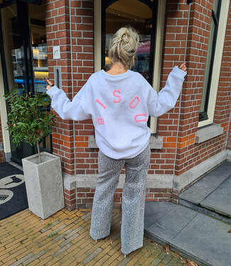 Oversized Sweater met Fleece Bisou GRIJS/Roze