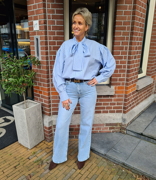 Blouse met Strik Streepjes Blauw