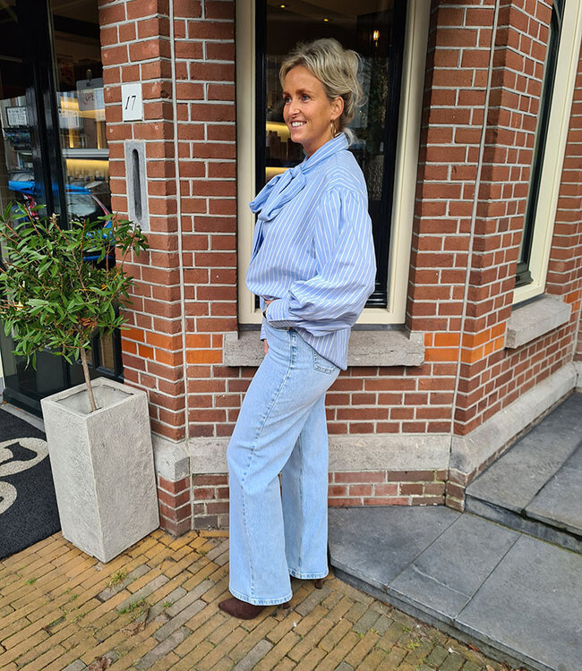Blouse met Strik Streepjes Blauw