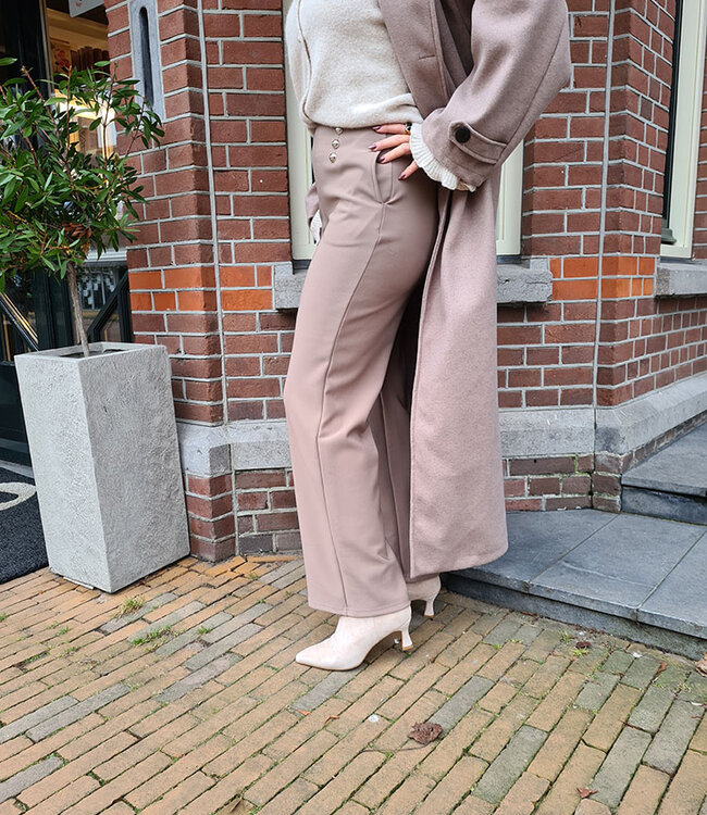 Super Stretch Broek Taupe Zilveren Details