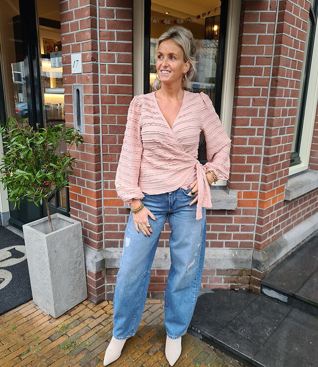 Stretchie Wikkelblouse Ruffle Roze