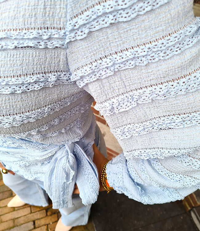 Stretchie Wikkelblouse Ruffle Zachtblauw