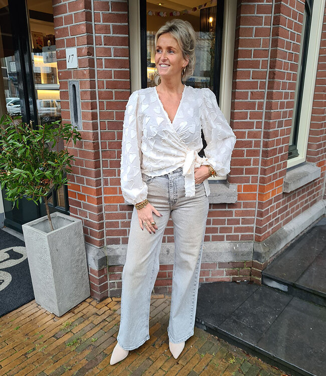 Wikkelblouse Hartjes Stof Crème