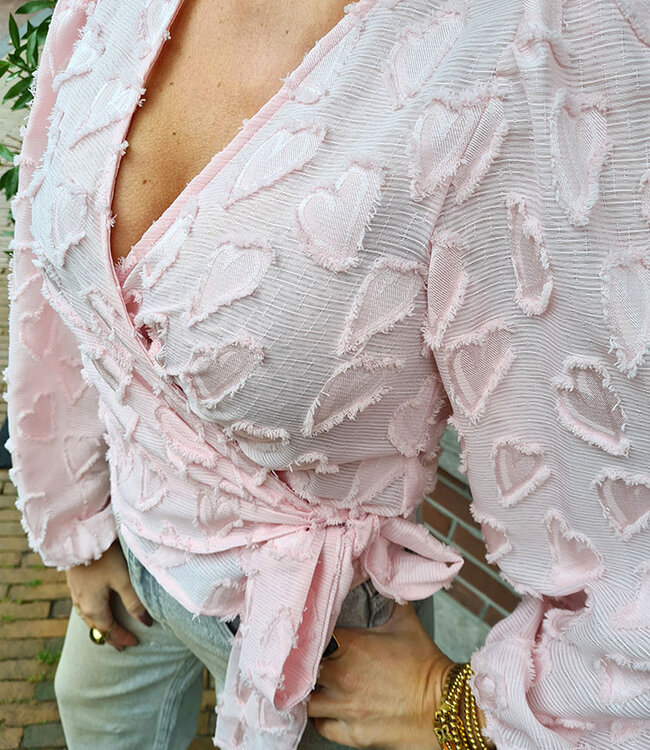 Wikkelblouse Hartjes Stof Roze