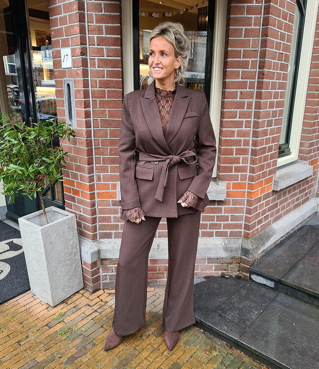 Blazer met Ceintuur Donkerbruin