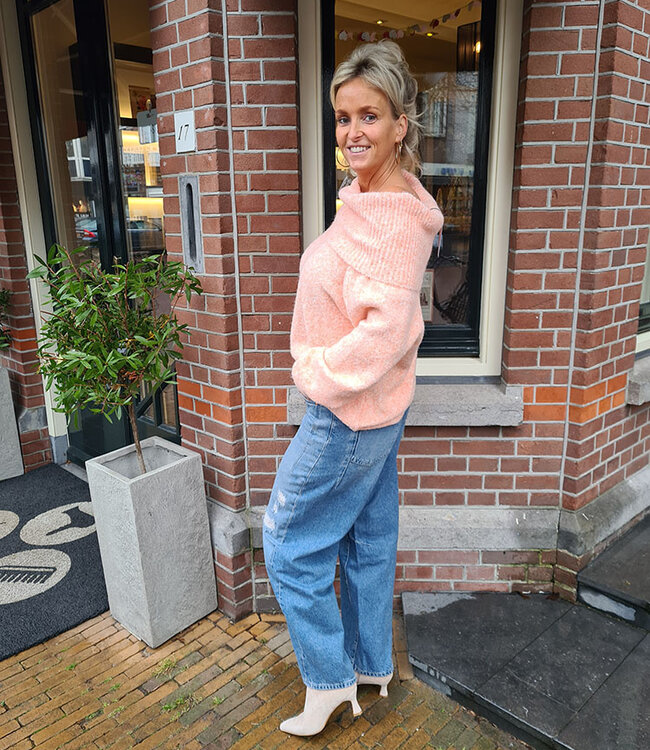 Offshoulder Trui Brede Kraag Peach