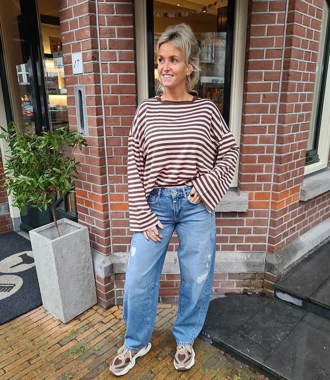 Basic Streepjes Longsleeve Oudroze/Bruin