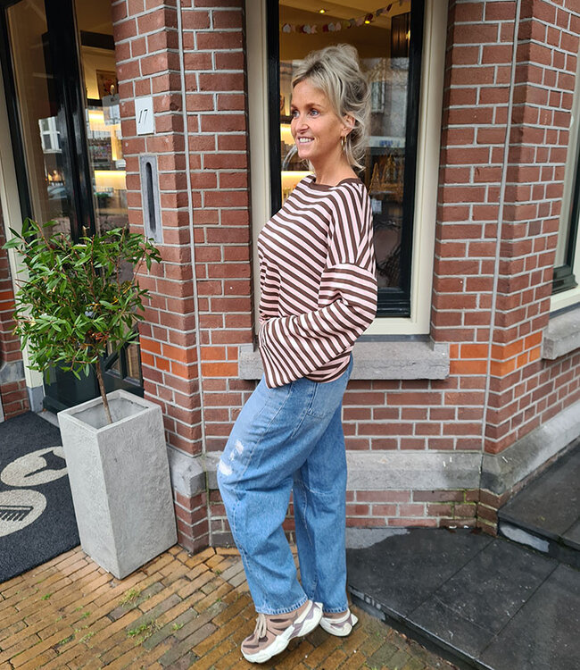 Basic Streepjes Longsleeve Oudroze/Bruin
