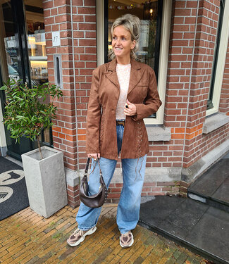 Suedelook Blazer met Gevochten Details Bruin