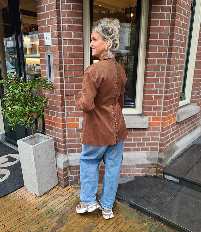 Suedelook Blazer met Gevochten Details Bruin