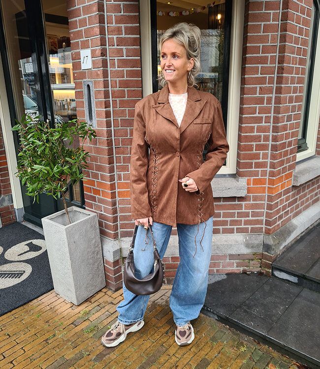 Suedelook Blazer met Gevochten Details Bruin