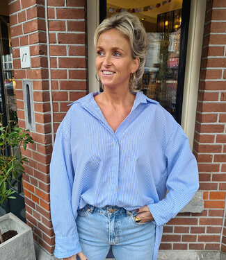Oversized Blouse met Strepen/Strass Zachtblauw