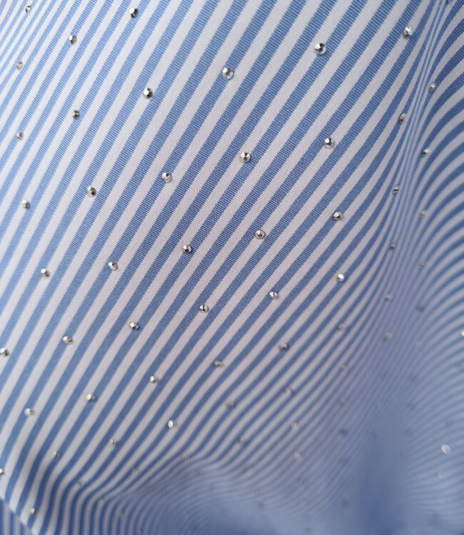 Oversized Blouse met Strepen/Strass Zachtblauw