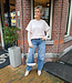 Oversized Tee met Kantenmouwen Crème