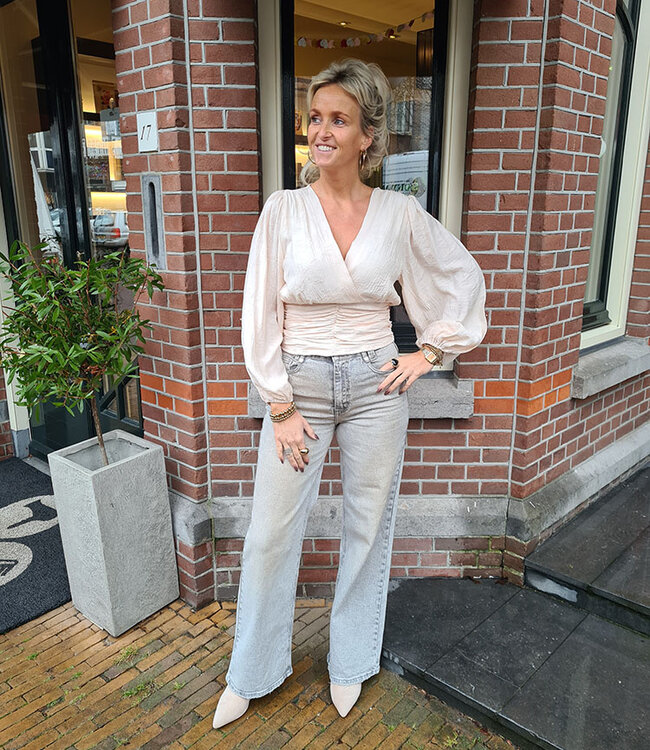 Blouse Gesmokt Vhals Beige