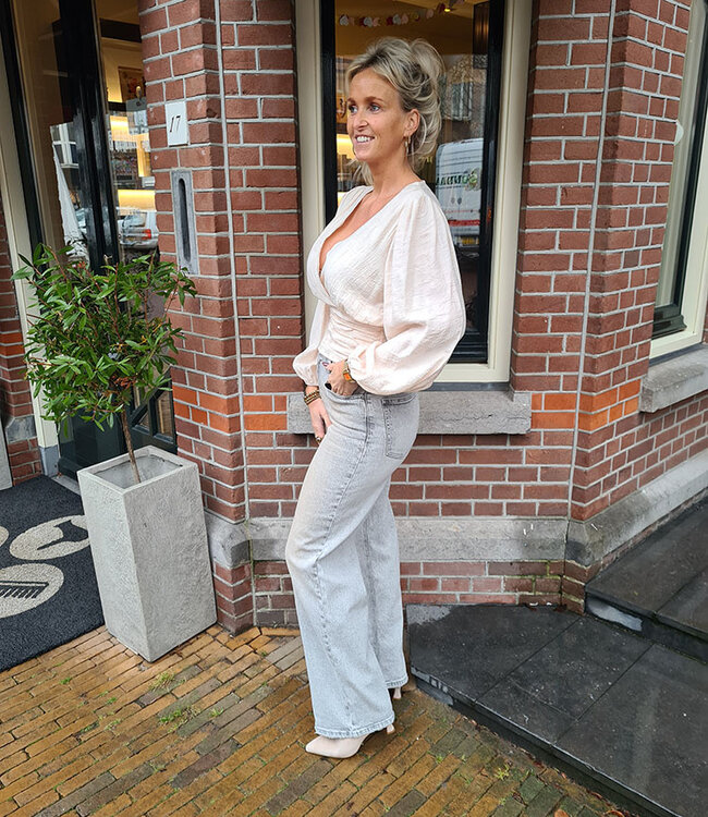 Blouse Gesmokt Vhals Beige