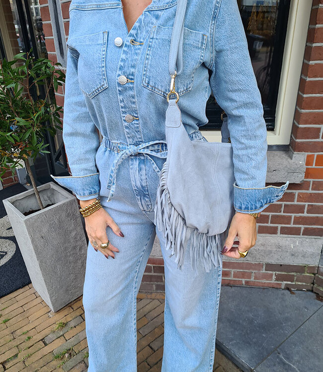 Vromy Suede Franje Tas Zachtblauw