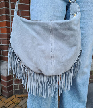 Vromy Suede Franje Tas Zachtblauw