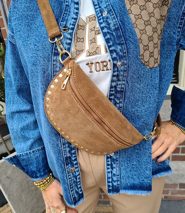 Crossbody Suede met Studs Camel