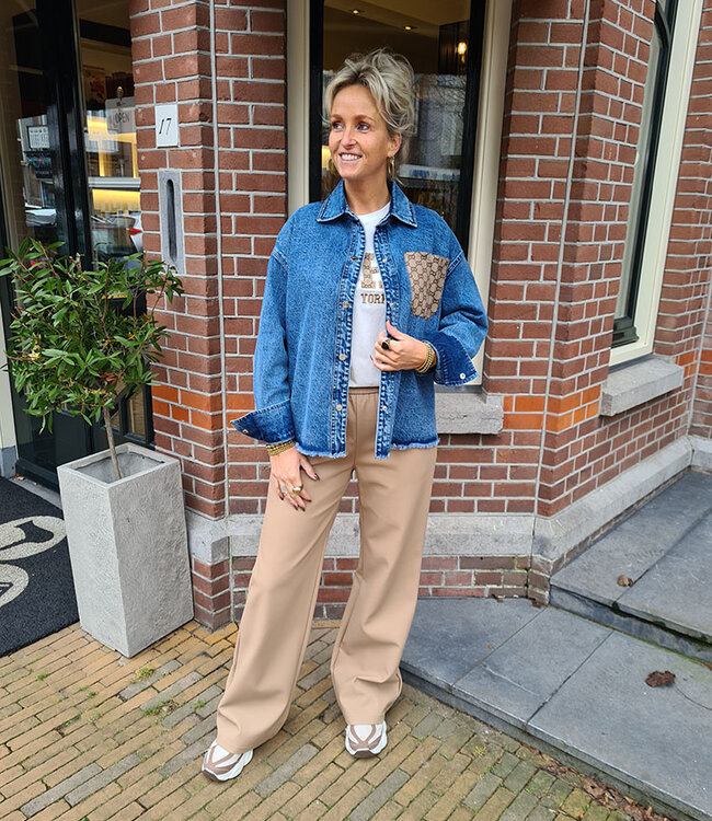 Azzurro Spijkerblouse met Motief Zakje