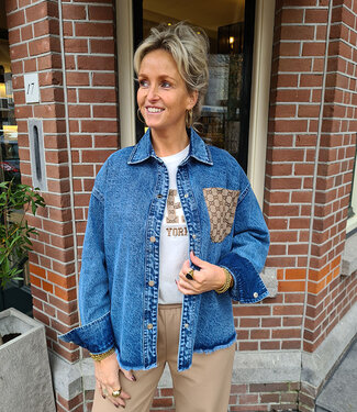 Azzurro Spijkerblouse met Motief Zakje