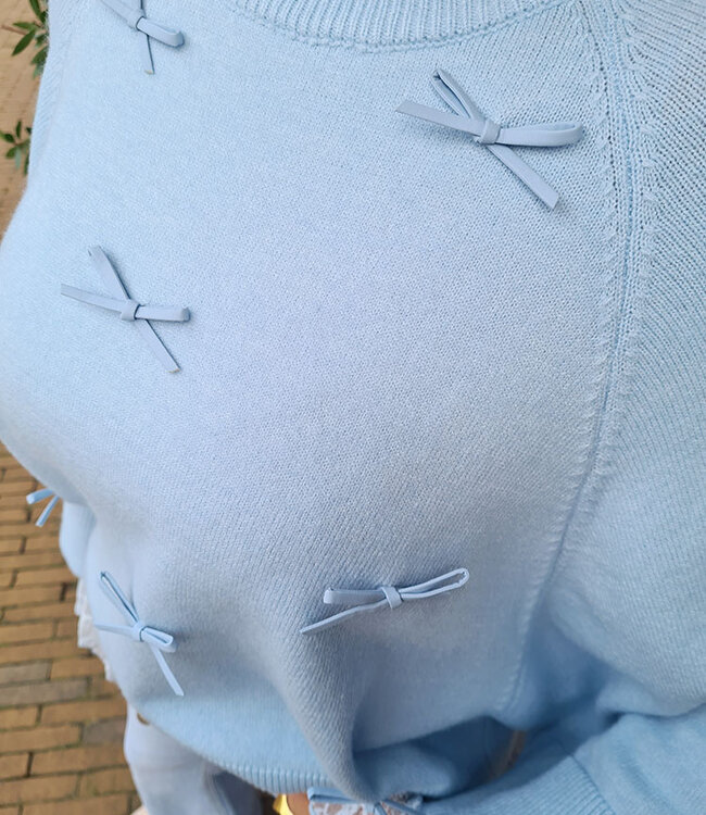 Oversized Knit Trui met Strikjes Zachtblauw