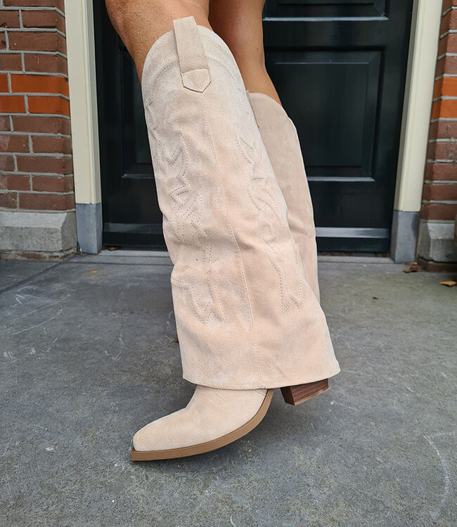 Suedelook Cowboy laarzen Crème