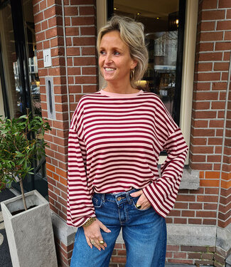 Basic Streepjes Longsleeve Bordeaux/Oudroze