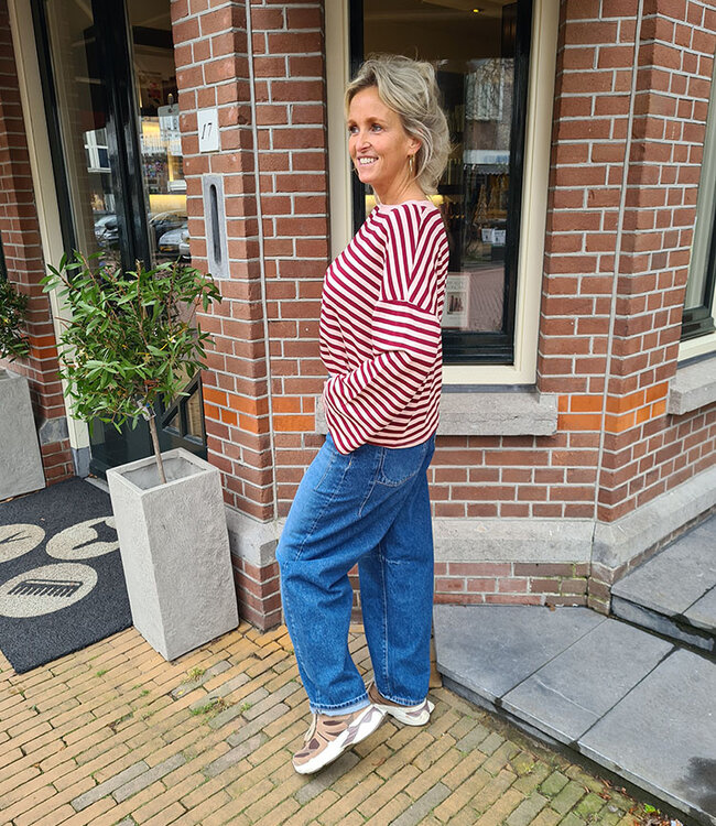 Basic Streepjes Longsleeve Bordeaux/Oudroze