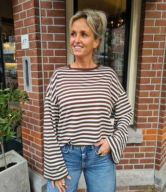 Basic Streepjes Longsleeve Donkerbruin/Crème