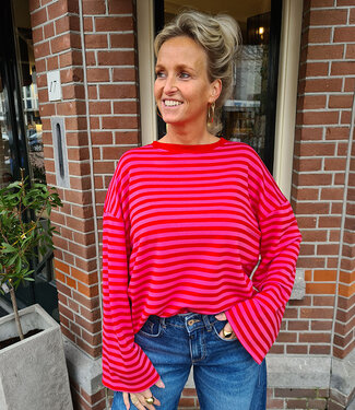 Basic Streepjes Longsleeve Rood/Roze