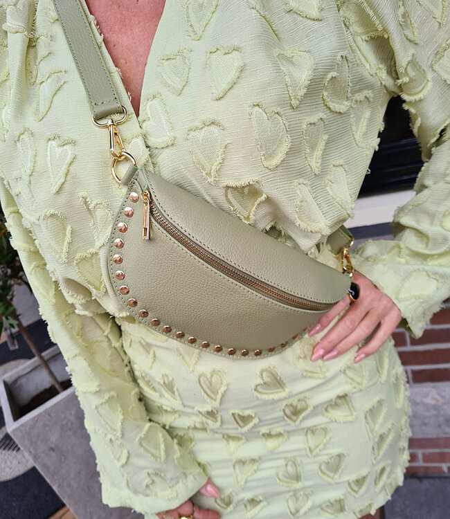 Crossbody Leder met Studs Green