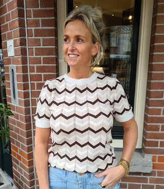 Knit Tee Zigzag Beige/Donkerbruin
