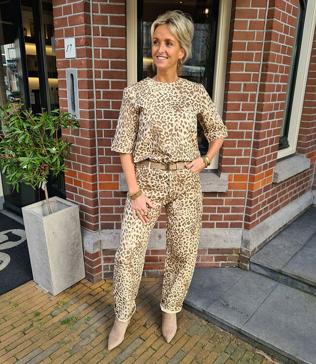 Azzurro Leo Print Soft Denim Top