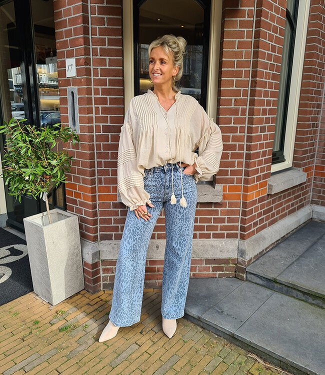 Zachte Oversized Ballonmouw Blouse Beige