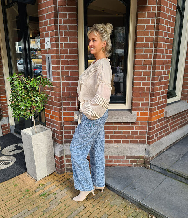 Zachte Oversized Ballonmouw Blouse Beige