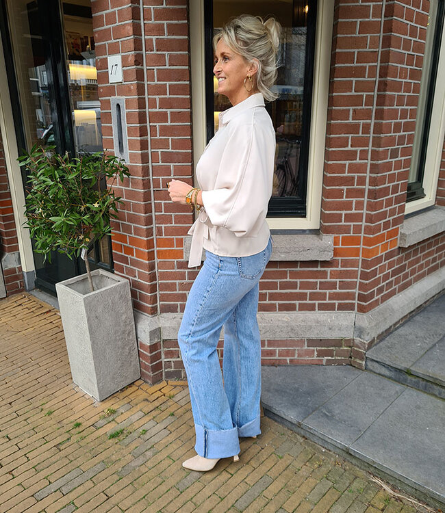 Blouse Pofmouw met Ceintuur Crème