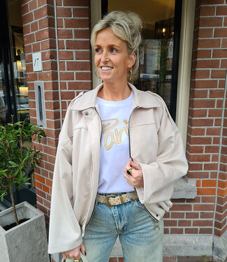 Oversized Suedelook Bomber Jacket Crème