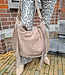 Lederen/Suede Grote Tas met Gouden studs DonkerTaupe
