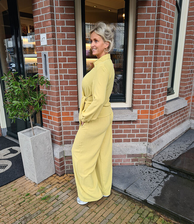 Azzurro Blouse met Wikkelceintuur Yellow/Green