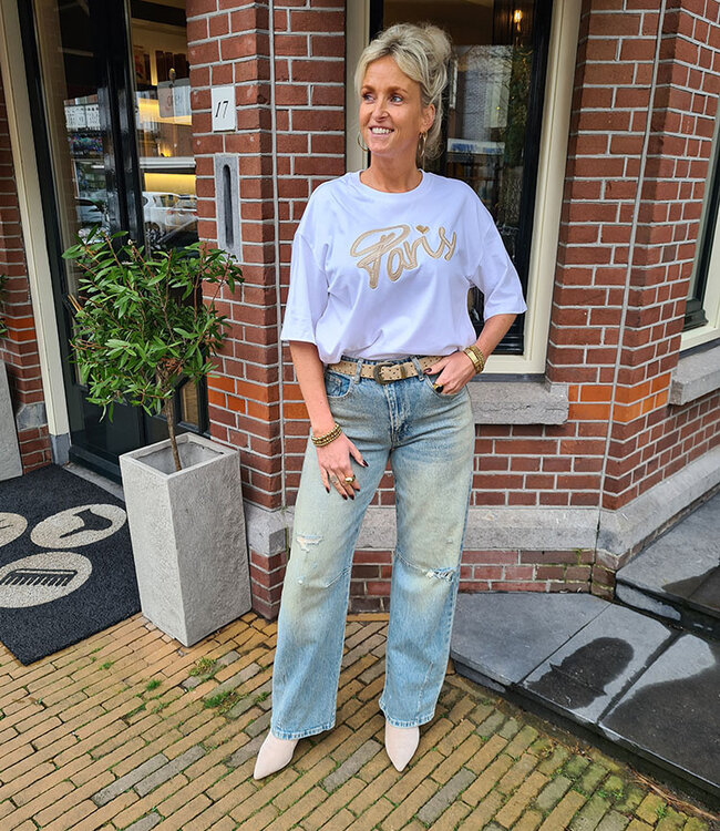 Azzurro T-shirt Paris Wit/Beige