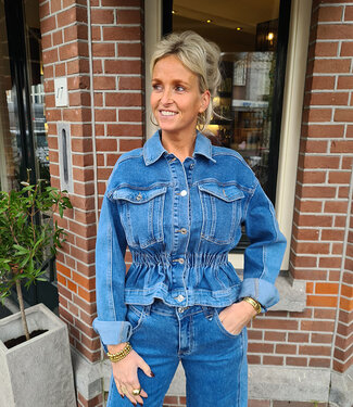 Laulia Stretch Denim Jasje met Bies Gesmokt