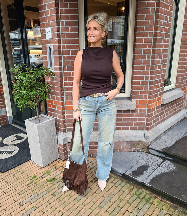 Mouwloze Asymmetrische Top Donkerbruin