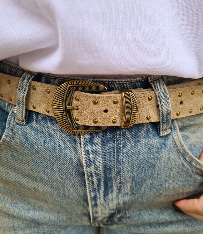 Suede Riem met Gouden Studs Taupe