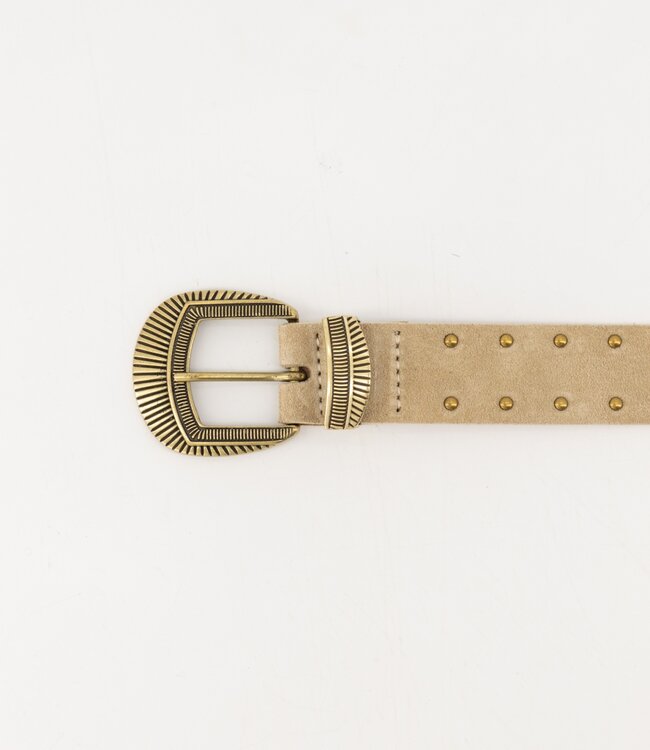 Suede Riem met Gouden Studs Taupe
