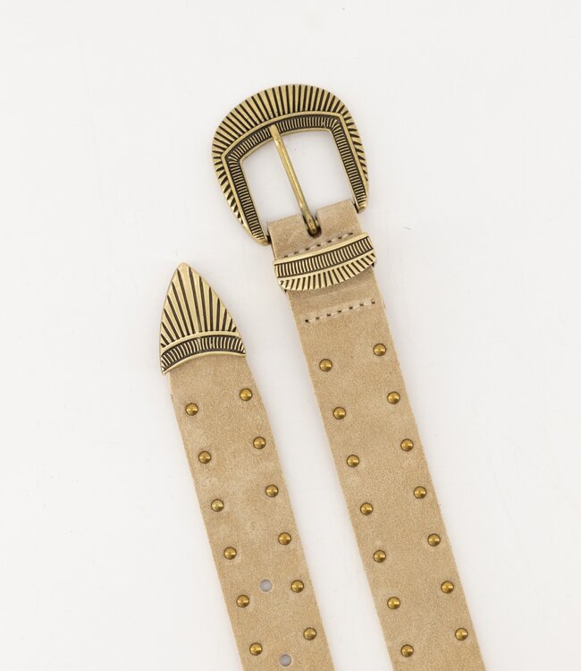 Suede Riem met Gouden Studs Taupe